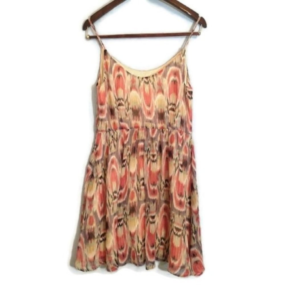 BB Dakota Womens Boho Chiffon Print Dress Cream Coral Size 8